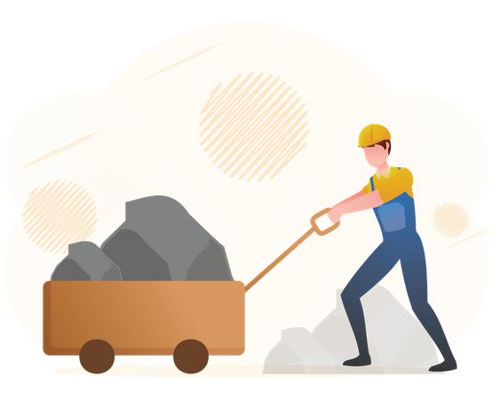 Mine worker pushing cart  일러스트레이션