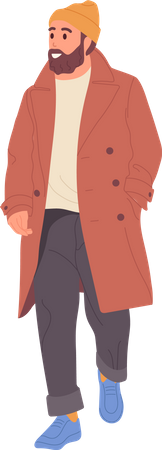 Modern young stylish bearded man in urban fashionable outfit walking  Illustration