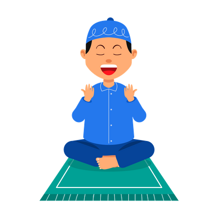 Moslem kids praying on pray mat  イラスト