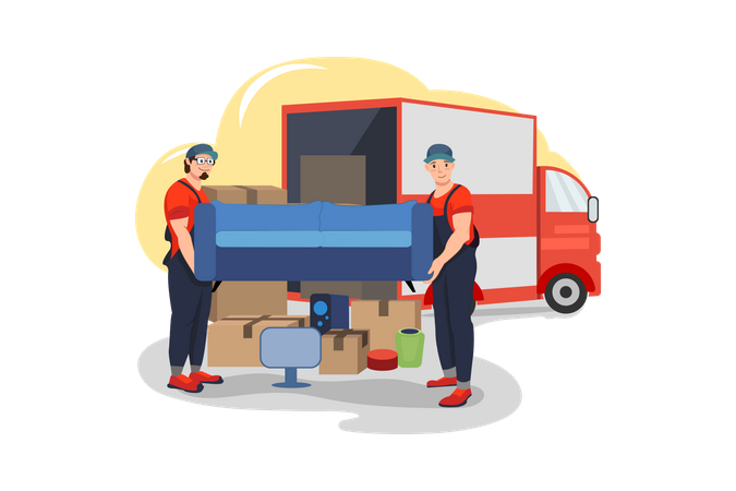 Movers pegando um sofá  Ilustração