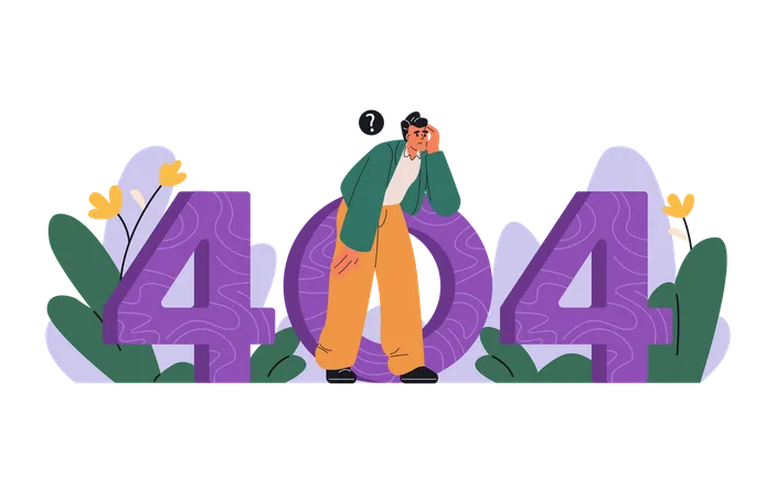 Müder Mann sucht etwas über die Nummer 404  Illustration