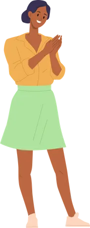 Mujer felizmente sonriendo aplaudiendo gesticulando aprobar y estar de acuerdo emoción  Ilustración
