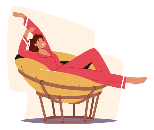 Mujer relajándose en una silla redonda suave  Ilustración