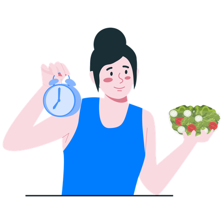 La mujer sigue su disciplina en el horario de las comidas  Ilustración