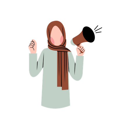 Mujer sosteniendo megáfono  Ilustración