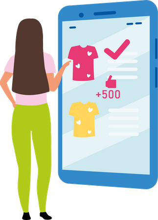 Mulher comprando roupas online  Ilustração