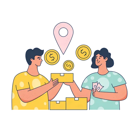 Mulher paga em dinheiro ao receber entrega  Ilustração