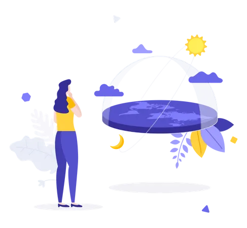 Mulher procurando planeta falso  Ilustração