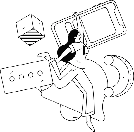 Mulher trabalhando em notificações de mensagens  Ilustração