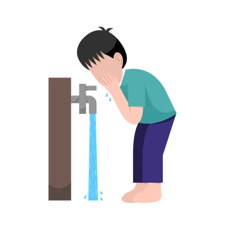 Muslim Boy Doing Ablution Step  Illustration