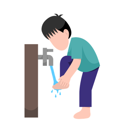 Muslim Boy Doing Ablution Step  Illustration