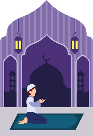 Muslim boy doing namaz pray  イラスト