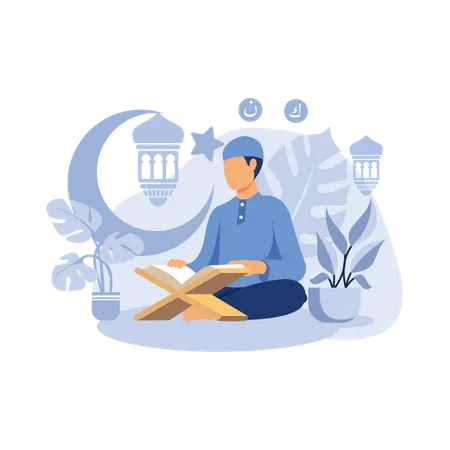 Muslim boy reading quran  Illustration