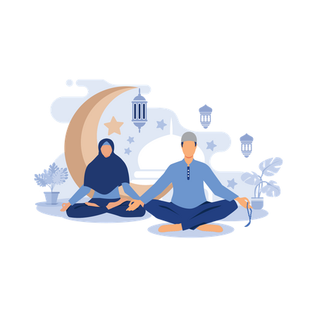 Muslim couple asking forgiveness to Allah  Illustration