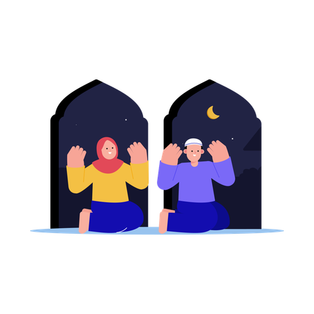 Muslim couple pray in Ramadan  イラスト