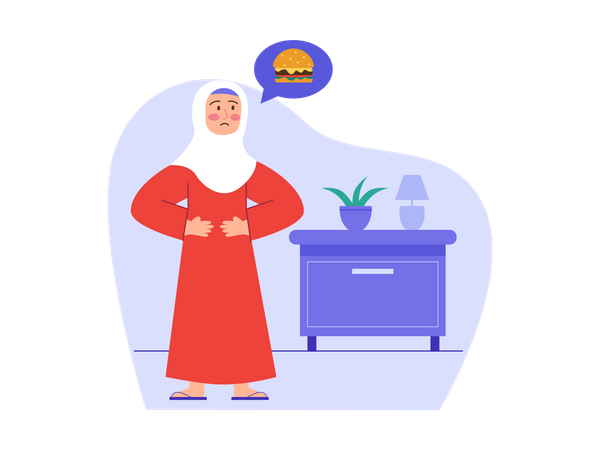 Muslim girl craving for burger  Illustration