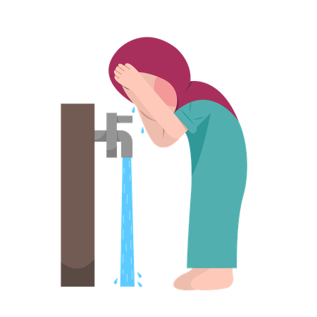 Muslim Girl Doing Ablution Step  Illustration