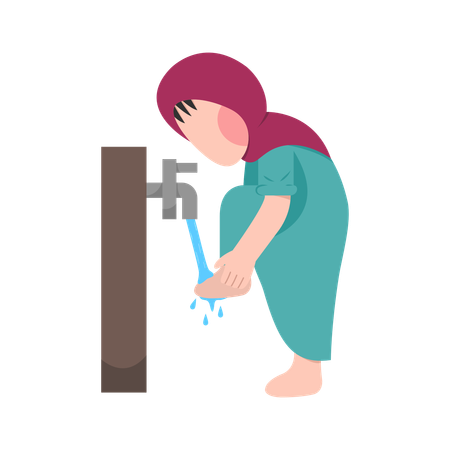 Muslim Girl Doing Ablution Step  Illustration