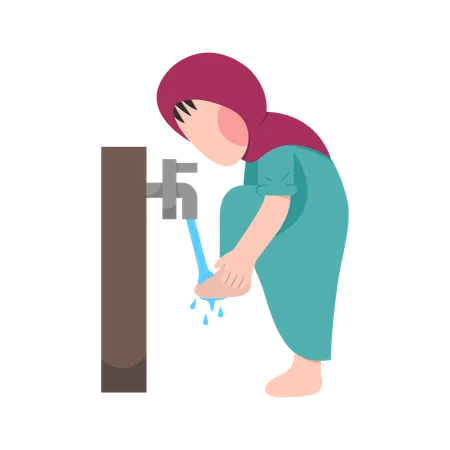 Muslim Girl Doing Ablution Step  Illustration