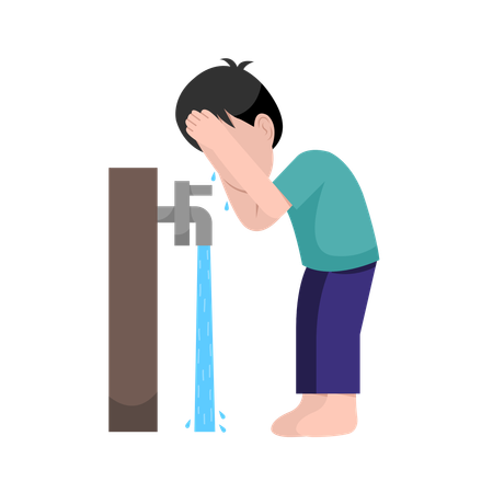 Muslim kid Doing Ablution Step  Illustration