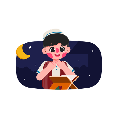 Muslim kids pray in Ramadan  イラスト