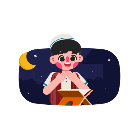 Muslim kids pray in Ramadan  イラスト