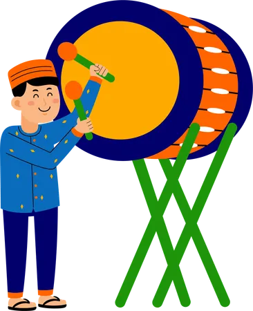 Muslim man beating drum  Illustration