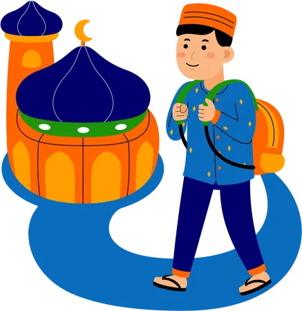 Muslim man going to mosque  Illustration