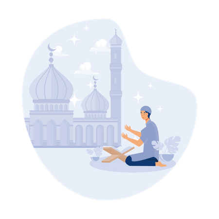 Muslim man pray in mosque  イラスト