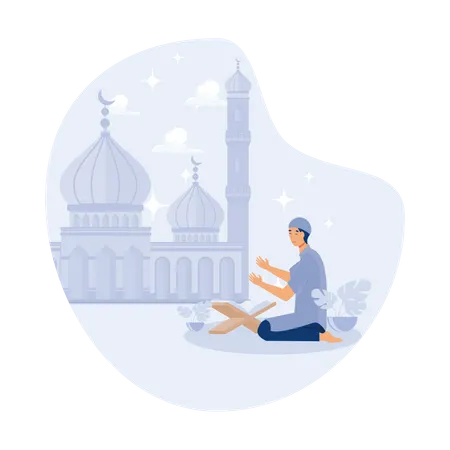 Muslim man pray in mosque  イラスト