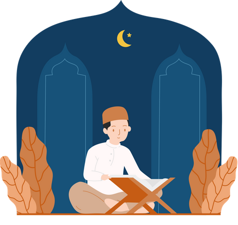 Muslim man Reading Of Quran  일러스트레이션