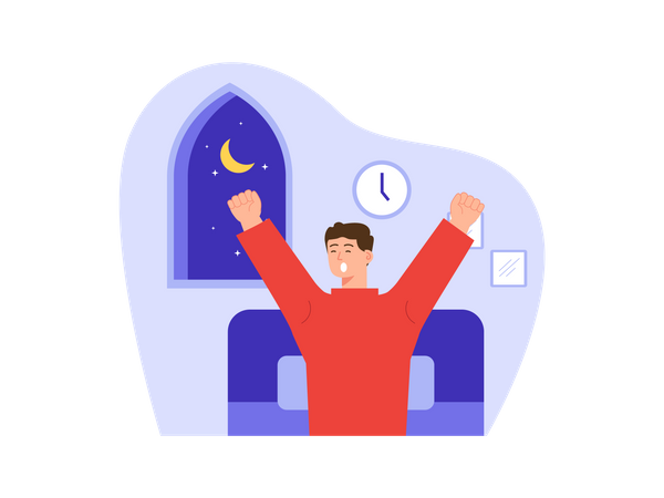 Muslim man waking up early at midnight  Illustration