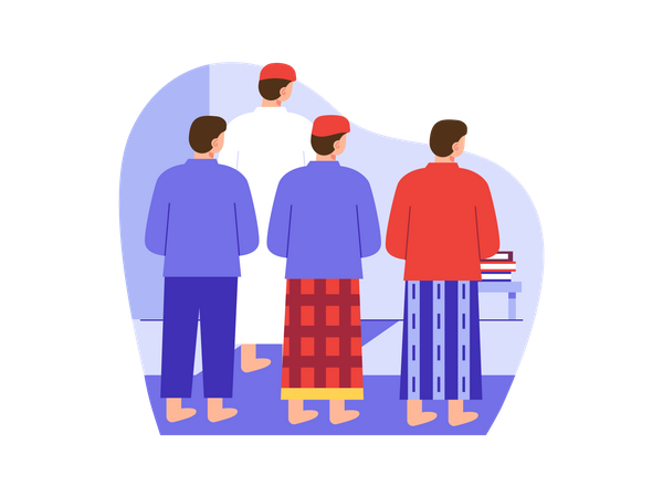 Muslim men praying together  Illustration