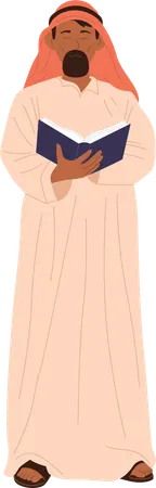 Muslim mullah spiritual leader character reading Koran book  Illustration