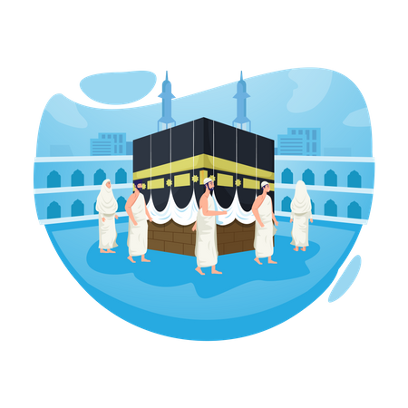 Muslim people Doing tawaf means walking around the Kaaba  Illustration