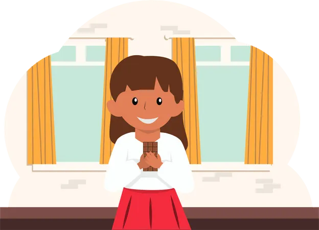 Niña comiendo chocolate  Ilustración