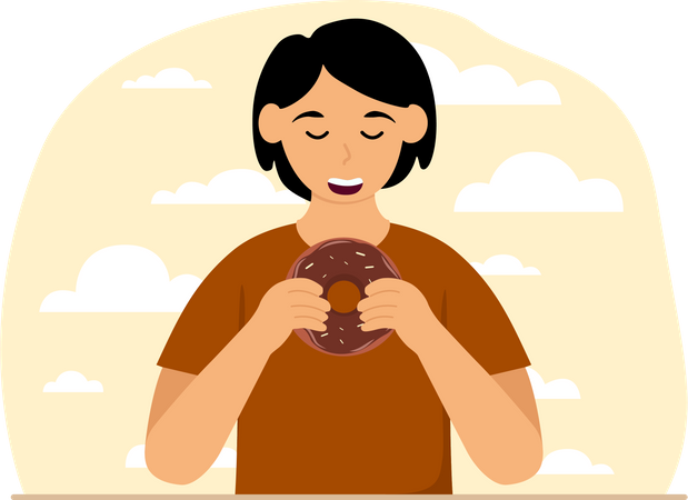 Niña comiendo donut  Ilustración