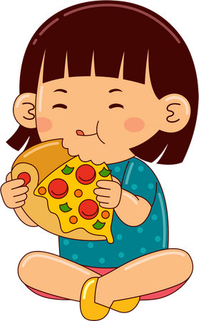 Niña comiendo pizza  Ilustración