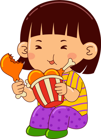 Niña comiendo pollo frito  Ilustración