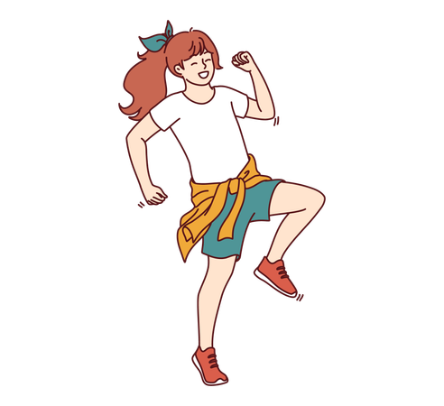 La niña se encuentra en pose de persona corriendo  Ilustración