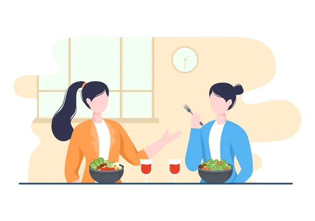 Niñas comiendo una dieta equilibrada  Ilustración