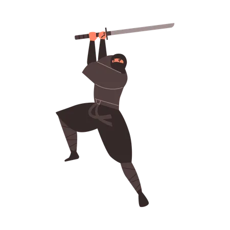 Ninja warrior in dynamic action  Illustration