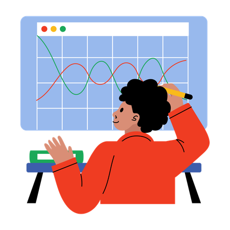 Niño dibujando gráficos en clases de matemáticas  Ilustración
