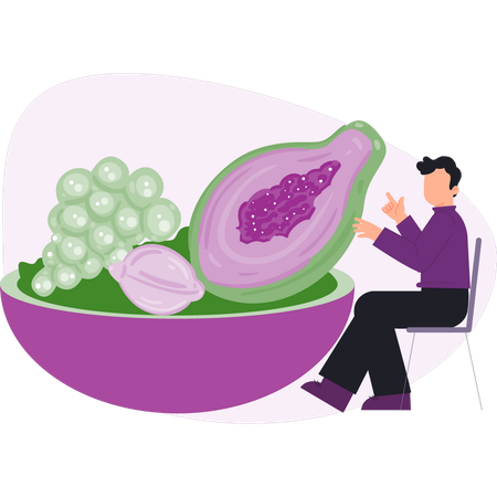 Niño señalando aguacate  Ilustración