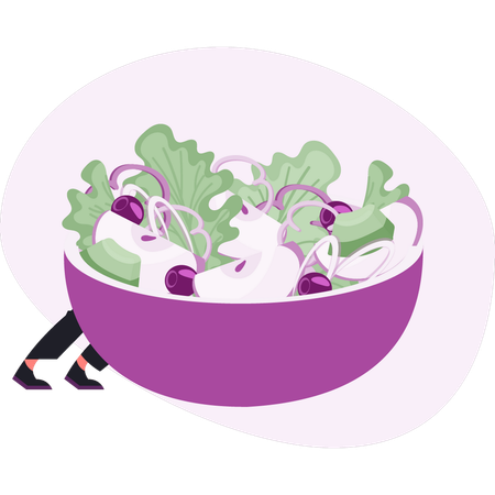 Niño tocando un bol de ensalada  Ilustración