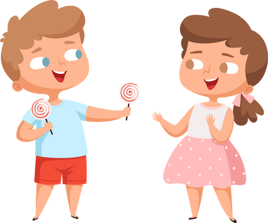 Niño y niña comiendo chocolate  Ilustración