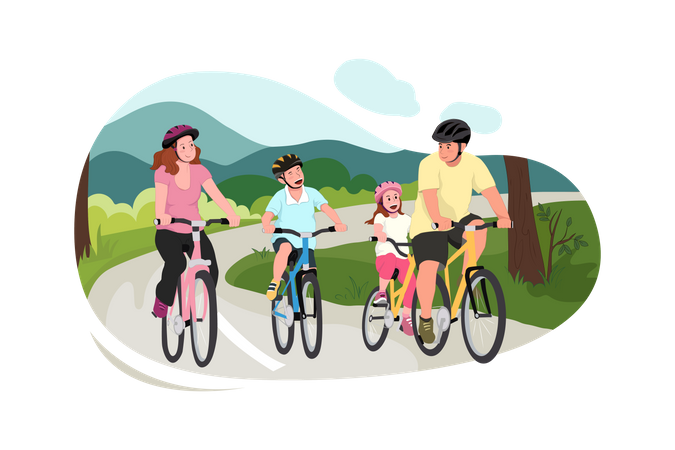 Niños disfrutando de andar en bicicleta  Ilustración