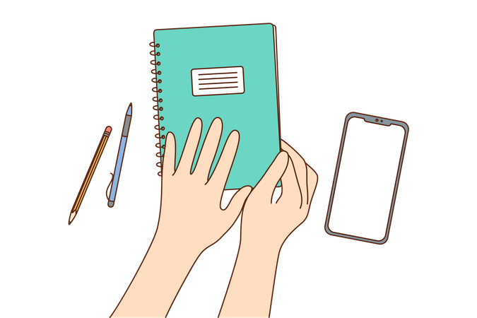 Notas escritas em caderno  Ilustração