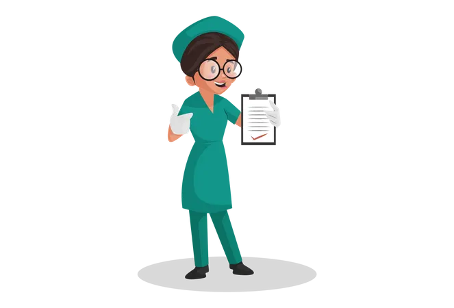 Nurse showing report on clip pad Illustration