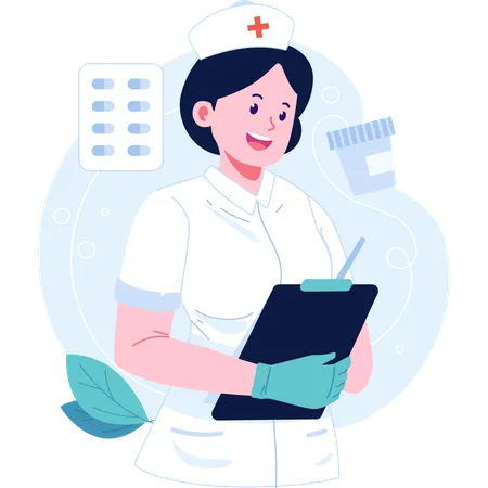 Nurse standing with notepad  Illustration